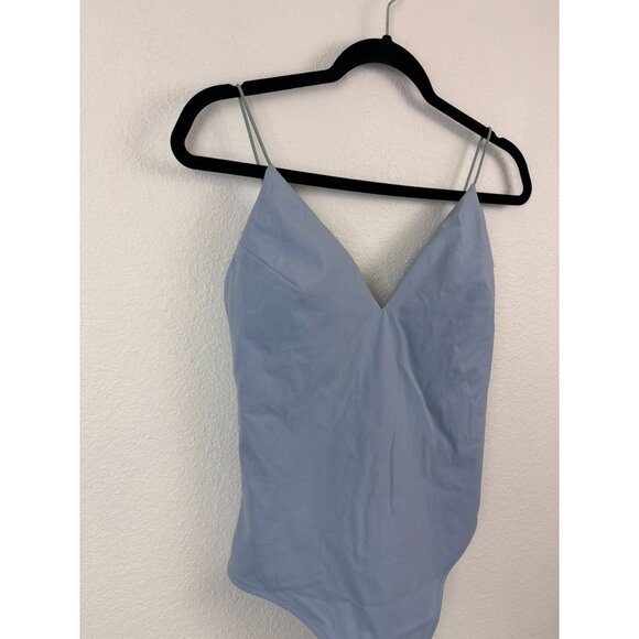 Reformation women's large mineral blue Rio one piece swim suit v-neck low back - Picture 4 of 8